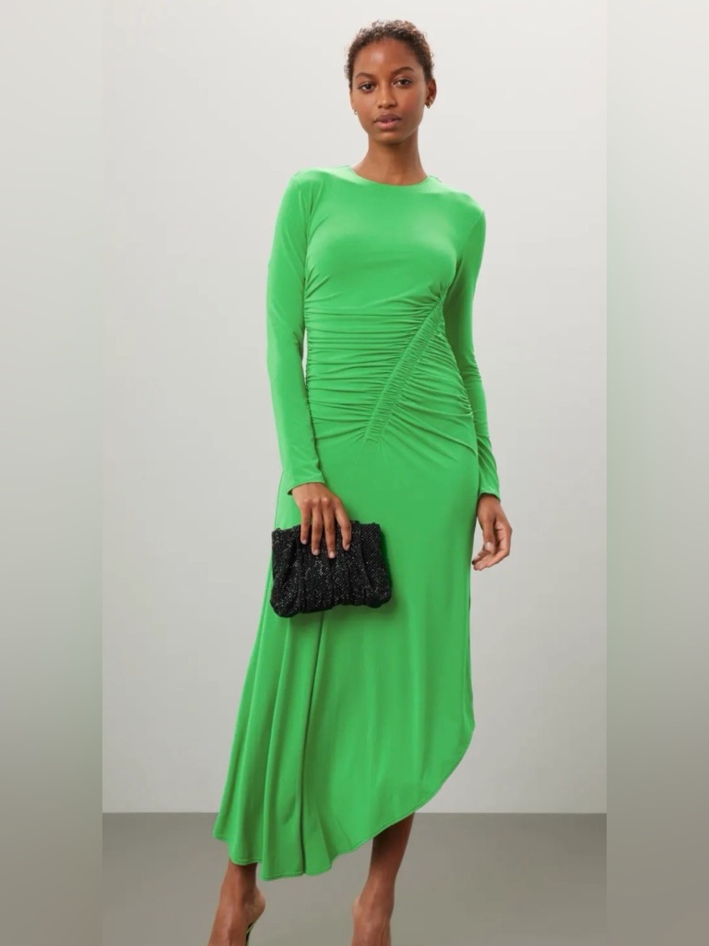 A.L.C. Emerald Green Long-Sleeve Ruched Midi Dress - Picture 2 of 12